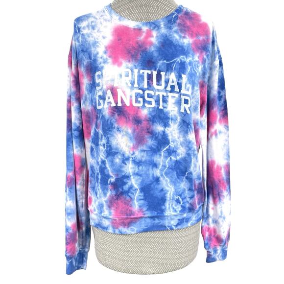 Spiritual Gangster Tie Dye Space Top Crewneck Lightweight Blue Pink Size L FLAW - Picture 1 of 9